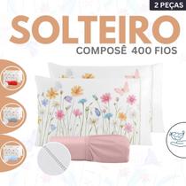 Jogo de Lençol Solteiro Micropercal 400 fios Estampado Aquarela - 2 Peças Compose