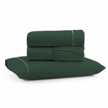 Jogo De Lençol Solteiro Premium Soft 600 Fios Micropercal Verde Escuro Ponto Palito Toque Macio 3 Peças