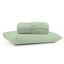 Jogo De Lençol Solteiro Premium Soft 600 Fios Micropercal Verde Ponto Palito Toque Macio 2 Peças