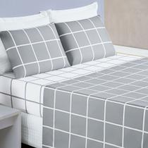 Jogo de Lençol Solteiro Square 3pç 100% Poliéster - Cinza