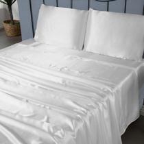 Jogo De Lençol Sublime 4 Peças Queen 100% Poliéster Tecido Cetim Charmousse - Branco