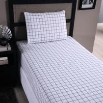 Jogo De Lençol Terry Solteiro 2 Peças Percal 200 Fios Quadriculado - Cinza - 80% Algodão / 20% Poliéster Jogo De Lençol Terry Solteiro 2 Peças Percal 200 Fios Quadriculado - Cinza - 80% Algodão / 20% Poliéster