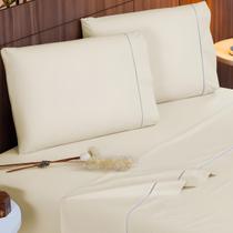 Jogo De Lençol Viúva 4 Peças 400 Fios Completo Toque de Seda Detalhe Ponto Palito