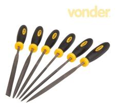 Jogo de Limas Agulha com Cabo Vonder com 6 Peças Chata Redonda Quadrada MeiaCana Triangular Jogo de Limas Agulha com Cabo Vonder com 6 Peças Chata Redonda Quadrada MeiaCana Triangular