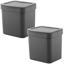 Jogo de Lixeiras para Cozinha e Banheiro 2,5L 2 peças Trium Chumbo - Ou Jogo de Lixeiras para Cozinha e Banheiro 2,5L 2 peças Trium Chumbo - Ou