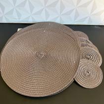 Jogo de lugar americano marrom com 6 peças e com 6 porta copo para mesa posta toalha americana kit