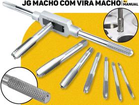 Jogo De Machos C/ Vira Macho 8 Peças Eda M3 A M12 Kit Completo P/ Roscas Internas Profissional Oficina E Reparos
