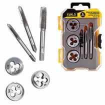 Jogo de Machos e Cossinetes Roscas Métricas M5, M6 e M8 Kit com 6 Peças EVALD Jogo de Machos e Cossinetes Roscas Métricas M5, M6 e M8 Kit com 6 Peças EVALD