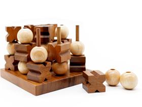 Jogo de madeira Tic Tac Toe BSIRI Decoração de mesa de café rústica