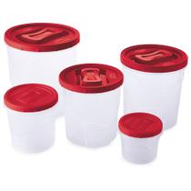 Jogo De Mantimento De Plástico 5 Peças Redondo Porta Mantimentos Potes para Alimentos de Cozinha Vermelho ou Preto