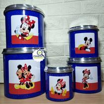 Jogo de Mantimentos Alumínio Azul Minnie e Mickey 5 Peças