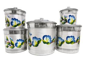 Jogo De Mantimentos Pote Decorado Floral Alumínio Resistente 5 Peças Jogo De Mantimentos Pote Decorado Floral Alumínio Resistente 5 Peças