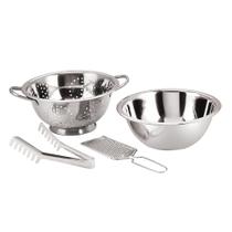 Jogo de Massa Inox Escorredor Bowl Pegador e Ralador 4 Peças Jogo de Massa Inox Escorredor Bowl Pegador e Ralador 4 Peças