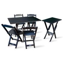 Jogo de Mesa 1,10x70 com 4 Cadeiras e Mesa Aparador Tarimatã para Area Gourmet - Preto