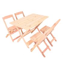 jogo de mesa 120x70 com 4 cadeiras dobraveis - Estilo Rústico - cor natural sem pintura