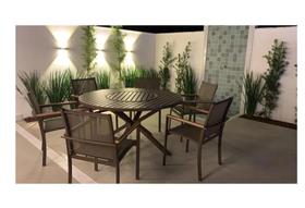 Jogo De Mesa 1,30m Giratória 6 Cadeiras Alumínio Tela Sling