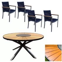 Jogo De Mesa 1,30m Zurick Madeira 4 Poltronas Corda Náutica Jantar Azul Jogo De Mesa 1,30m Zurick Madeira 4 Poltronas Corda Náutica Jantar Azul