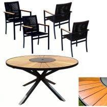 Jogo De Mesa 1,30m Zurick Madeira 4 Poltronas Corda Náutica Jantar Preto Jogo De Mesa 1,30m Zurick Madeira 4 Poltronas Corda Náutica Jantar Preto