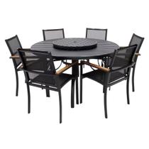 Jogo De Mesa 1,40m 6 Cadeiras Alumínio Área Externa Interna Preto