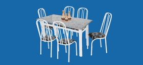 Jogo de Mesa 1,50 Rafaela granito c/ 6 Cadeiras Branco