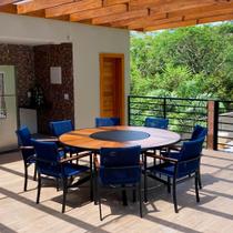 Jogo de Mesa 1,80m 8 Cadeiras Corda e Aluminio Piscina Jantar