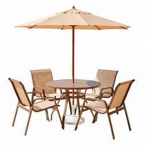 Jogo De Mesa 4 Cadeiras com Ombrelone Alumínio Área Externa Piscina