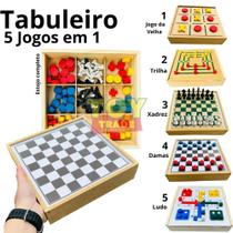 Jogo de Mesa 5 em 1 Xadrez, Dama, Trilha, Ludo, Jogo Da Velha Completo Jogo Tabuleiro - Toy Trade