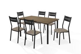 Jogo de Mesa 6 Cadeiras Titanium Tubo Preto Tampo Nogal Jogo de Mesa 6 Cadeiras Titanium Tubo Preto Tampo Nogal