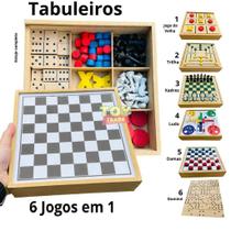 Jogo de Mesa 6x1 Madeira MDF - Damas, Trilha, Xadrez