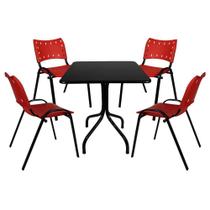 Jogo de Mesa 70x70 Bares Lanchonetes Restaurantes Com 4 Cadeiras ISO Vermelha