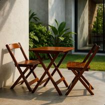 Jogo De Mesa 70x70 Com 2 Cadeiras Madeira Dobrável Bar Crú