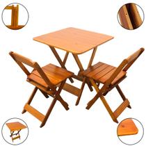 Jogo De Mesa 70x70 Com 2 Cadeiras Madeira Dobrável Bar Crú