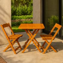 Jogo De Mesa 70x70 Com 2 Cadeiras Madeira Dobrável Bar Crú