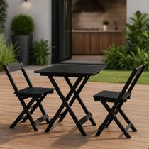 Jogo De Mesa 70x70 Com 2 Cadeiras Madeira Dobrável Bar Crú