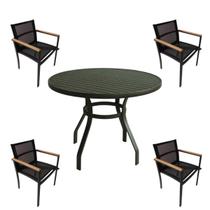 Jogo de Mesa 90cm de Alumínio + 4 Cadeiras Perpétua Tela Sling