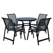 Jogo de Mesa 90cm e 4 Cadeiras Aluminio Tela Sling de Piscina Jardim Resistente