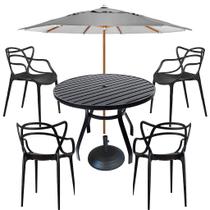 Jogo de Mesa 90cm Ripada + 4 Cadeiras Alegra e Ombrelone Piscina Jardim Jogo de Mesa 90cm Ripada + 4 Cadeiras Alegra e Ombrelone Piscina Jardim