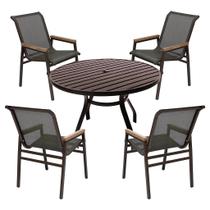 Jogo de Mesa 90cm Ripada 4 Cadeiras Praia Aluminio de Jantar Piscina Jardim