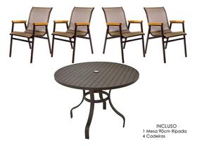 Jogo De Mesa Alumínio Tampo Ripado + 4 Poltronas Área Extern