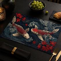 Jogo de Mesa Americano 6 Peças Sousplat de PVC para Mesa Posta Carpas Peixes Oriental Japão Elegante Jogo de Mesa Americano 6 Peças Sousplat de PVC para Mesa Posta Carpas Peixes Oriental Japão Elegante