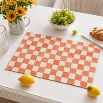 Jogo de Mesa Americano 6 Peças Sousplat de PVC para Mesa Posta Xadrez Quadriculado Delicado Salmão Jogo de Mesa Americano 6 Peças Sousplat de PVC para Mesa Posta Xadrez Quadriculado Delicado Salmão