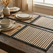 Jogo de Mesa Americano Bambu Cru e Preto Mimo Style Conjunto 4pçs Ecológico
