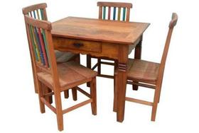 Jogo De Mesa Arco-íris Em Madeira De Demolição - Cód 1696 Jogo De Mesa Arco-íris Em Madeira De Demolição - Cód 1696