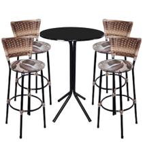 Jogo de Mesa Bistrô Bar 4 Banquetas 110cm Junco Cappuccino Assento Floral Marrom