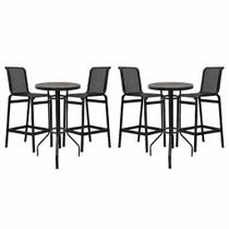 Jogo de mesa bistrô com 4 banquetas altas para área gourmet, bar, cozinha e área externa de churrasco, piscina, varanda e sacada PRETO Jogo de mesa bistrô com 4 banquetas altas para área gourmet, bar, cozinha e área externa de churrasco, piscina, varanda e sacada PRETO