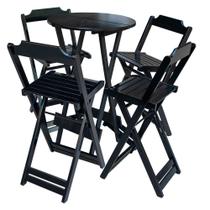 Jogo de Mesa Bistrô de Madeira com 4 Cadeiras Dobravel Ideal para Bar e Restaurante Preto