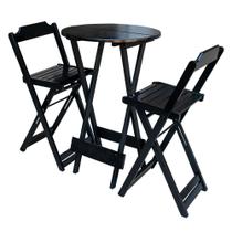 Jogo de Mesa Bistrô Dobrável em Madeira Padrão com 2 Banquetas Altas - Preto