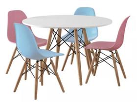 Jogo De Mesa Branca E 4 Cadeiras Azul e Rosa Infantil Eames Varias Cores