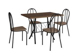 Jogo de Mesa Bruna - Cromo Preto com 4 Cadeiras 004 Assento Rattan - Tenda House