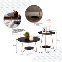 Jogo de Mesa Centro e Apoio LI Com Pés Metálicos Bordas Usinadas e Grande Estabilidade Cor Preto